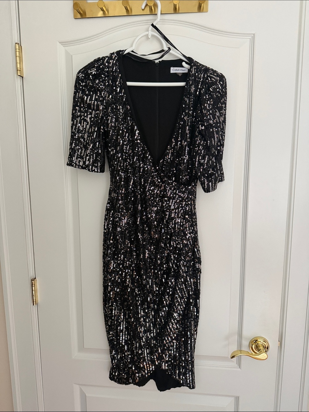 Calvin Klein Black Sequin Wrap Mini Dress